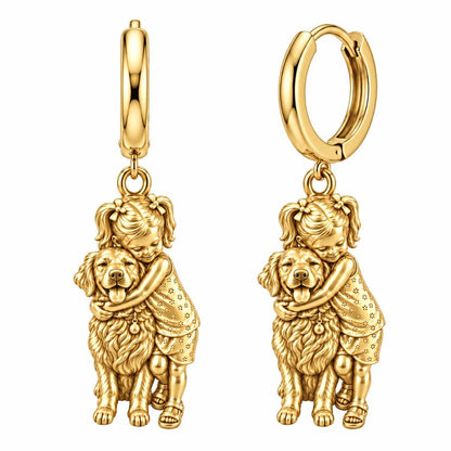 Child and Pet Best Friends Huggie Charm Earrings – 18K gold, front view