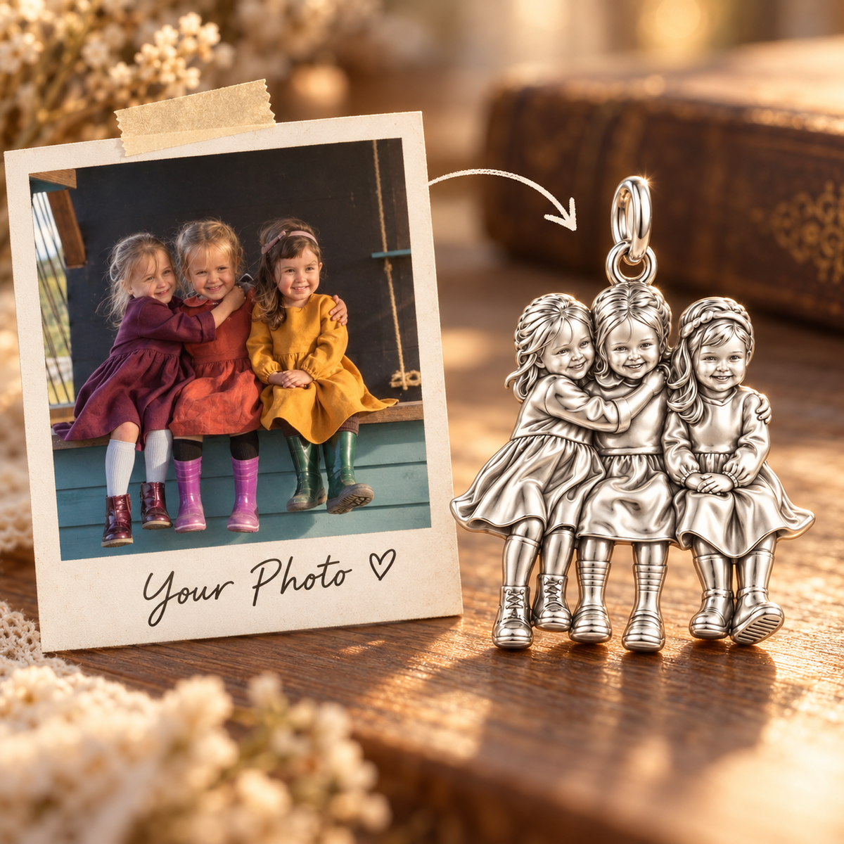 Childhood Friends Forever Charm Bracelet – Personalized Besties Gift – macro detail of the charm