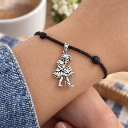 Childhood Memories Charm Bracelet – Personalized Mom Gift – worn on the wrist on a black cord bracelet