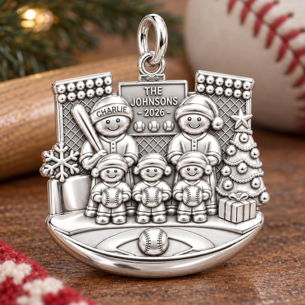 Christmas Baseball Family Charm Bracelet – Personalized Mom Gift – macro detail of the charm