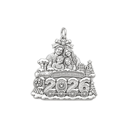 Christmas Family Express Charm Bracelet – Personalized Mom Gift – silver plated 2 cm charm, front view