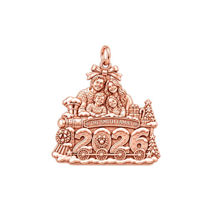 Christmas Family Express Charm Bracelet – Personalized Mom Gift – rose gold 2 cm charm, front view