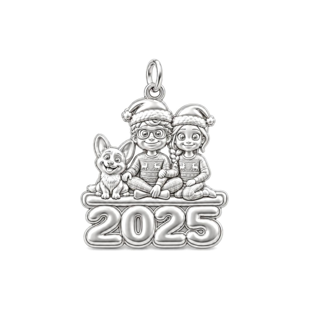 Christmas Family Morning Charm and Polyester Cord Bracelet Set – macro detail of the charm