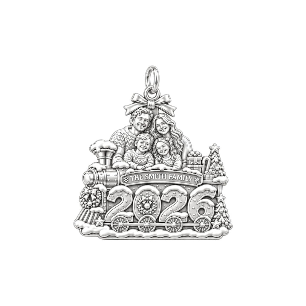 Christmas Holiday Express Charm Bracelet – Personalized Mom Gift – silver plated 2 cm charm, front view