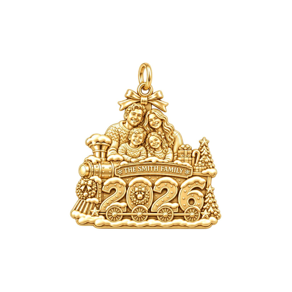Christmas Holiday Express Charm Bracelet – Personalized Mom Gift – 18K gold plated 2 cm charm, front view