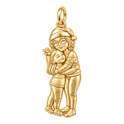 Christmas Hug Charm Bracelet – Personalized Grandma Gift – 18K gold plated 3 cm charm, front view