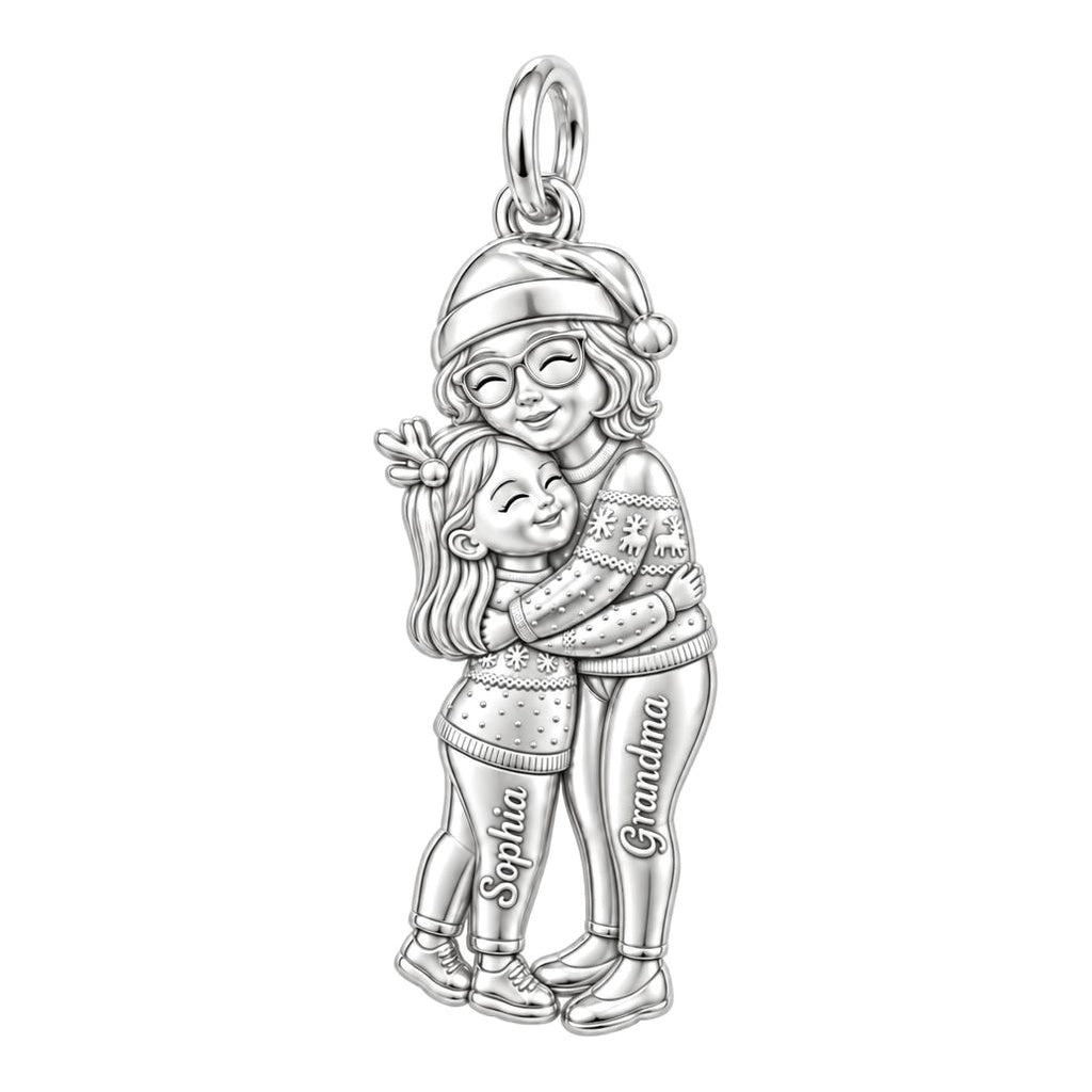 Christmas Hug Charm Bracelet – Personalized Grandma Gift – silver plated 3 cm charm, front view