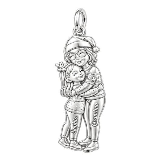Christmas Hug Charm Bracelet – Personalized Grandma Gift – silver plated 3 cm charm, front view