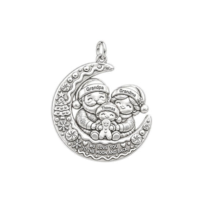 Christmas Moon Charm Bracelet – Personalized Grandparent Gift – silver plated 3 cm charm, front view