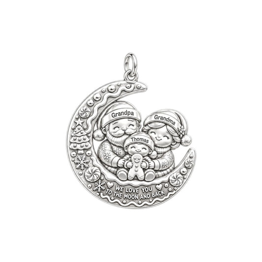 Christmas Moon Charm Bracelet – Personalized Grandparent Gift – silver plated 3 cm charm, front view