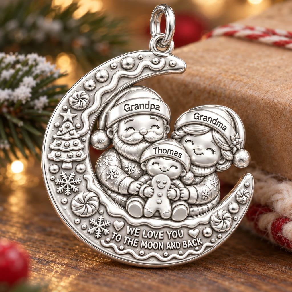 Christmas Moon Charm Bracelet – Personalized Grandparent Gift – macro detail of the charm