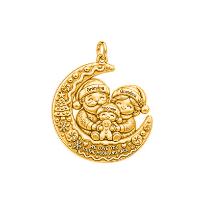 Christmas Moon Charm Bracelet – Personalized Grandparent Gift – 18K gold plated 3 cm charm, front view