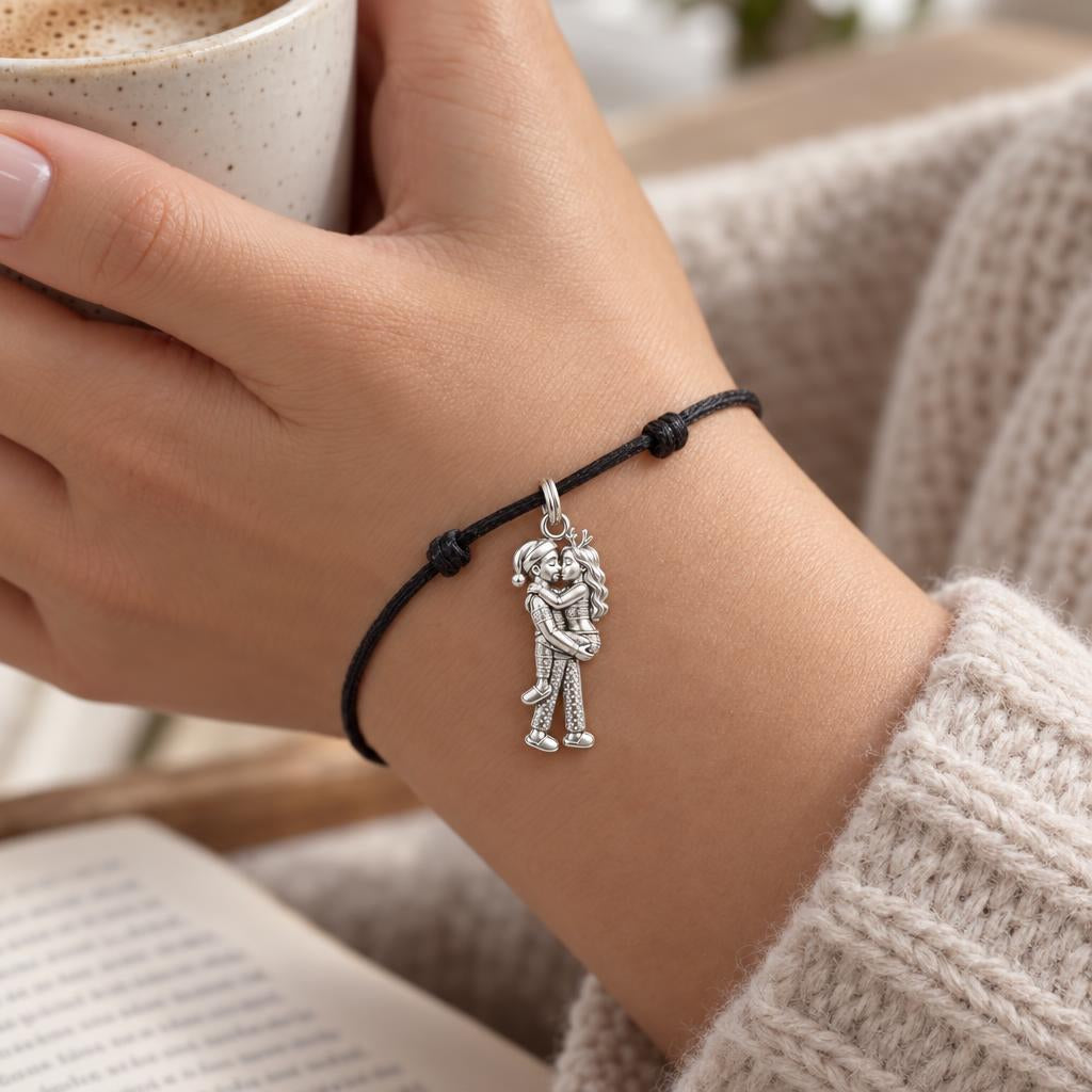 Christmas Morning Hug Charm and Polyester Cord Bracelet Set