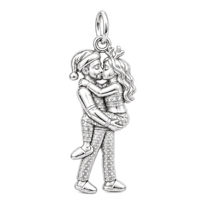 Christmas Morning Kiss Charm and Polyester Cord Bracelet Set