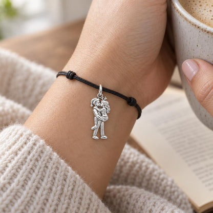 Christmas Morning Kiss Charm and Polyester Cord Bracelet Set