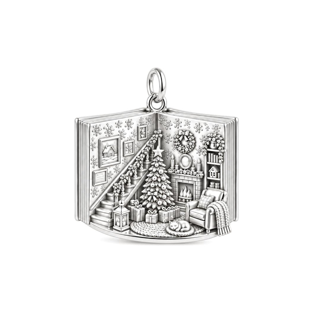 Christmas Morning Storybook Charm Bracelet – Personalized Gift – silver plated 2 cm charm, front view