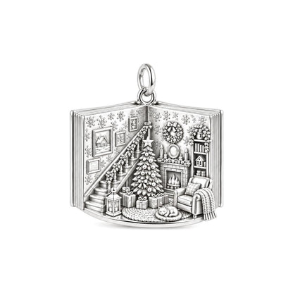 Christmas Morning Storybook Charm Bracelet – Personalized Gift – silver plated 2 cm charm, front view