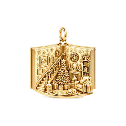 Christmas Morning Storybook Charm Bracelet – Personalized Gift – 18K gold plated 2 cm charm, front view