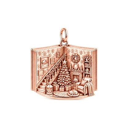 Christmas Morning Storybook Charm Bracelet – Personalized Gift – rose gold 2 cm charm, front view