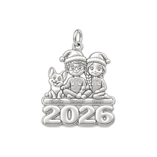 Christmas Pajama Family Charm Bracelet – Personalized Couple Gift – silver plated 2 cm charm, front view