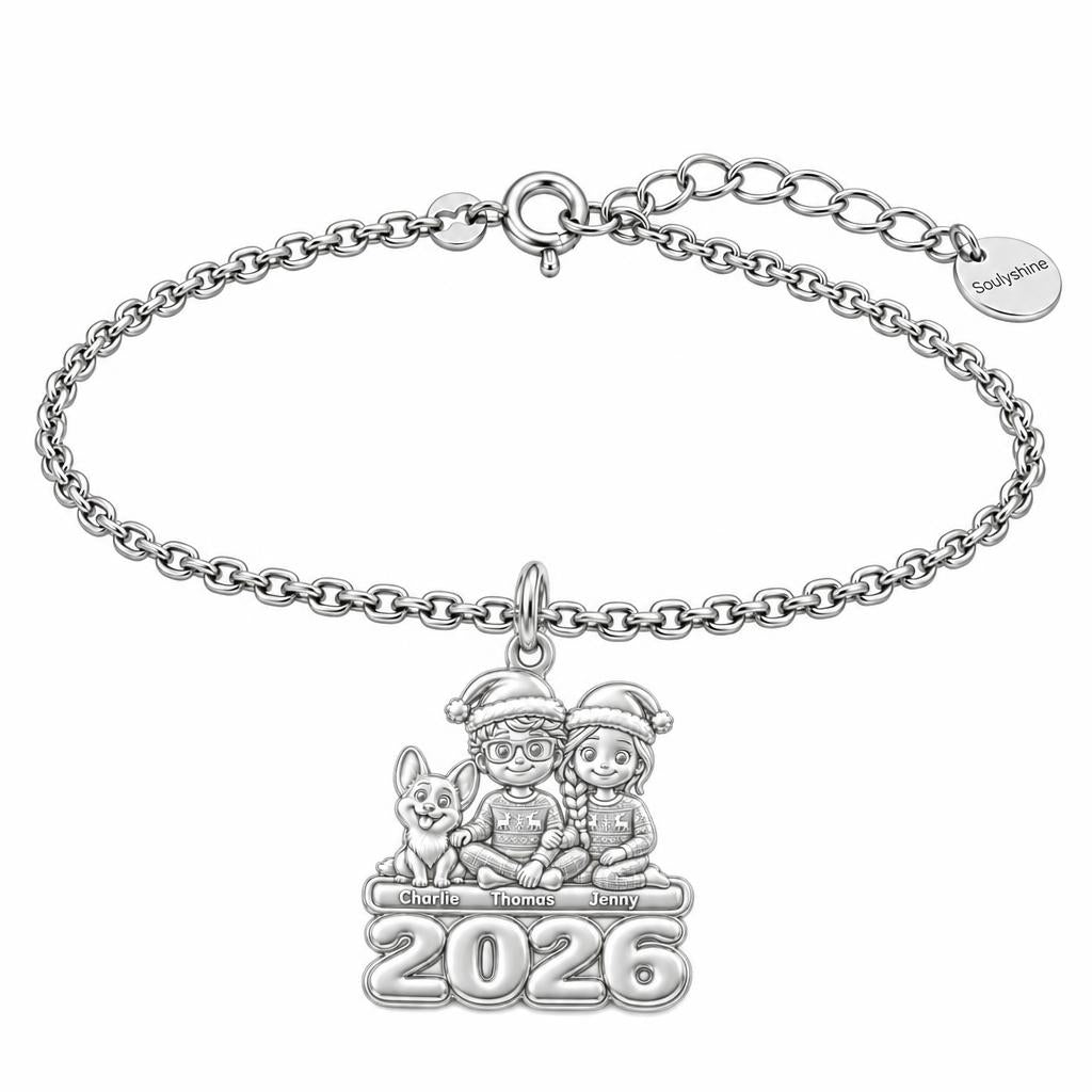Christmas Pajama Family Charm Bracelet Set – silver, front view