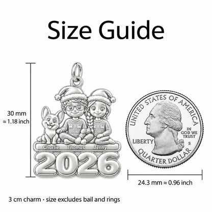Christmas Pajama Family Charm Bracelet Set – size guide, 13 mm charm next to a quarter
