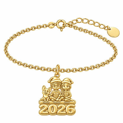 Christmas Pajama Family Charm Bracelet Set – 18K gold, front view