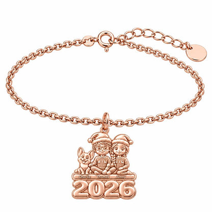 Christmas Pajama Family Charm Bracelet Set – rose gold, front view