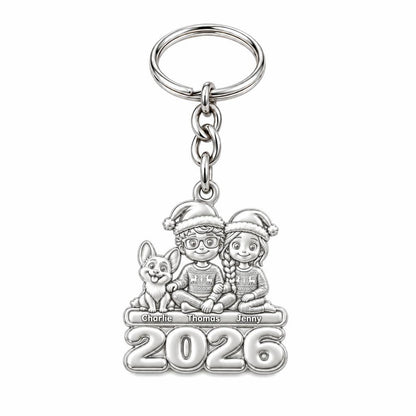 Christmas Pajama Family Charm Keychain – silver, front view
