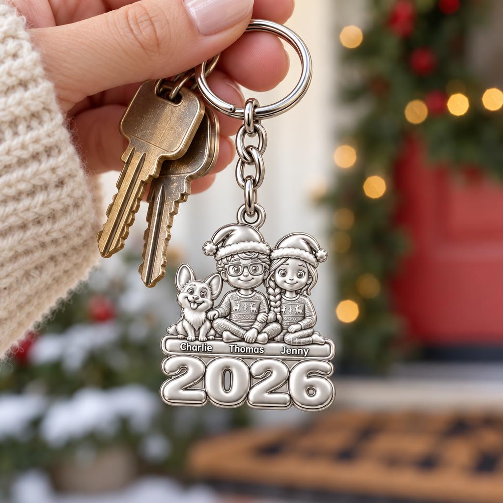Christmas Pajama Family Charm Keychain – worn / in use