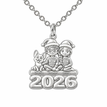 Christmas Pajama Family Charm Necklace Set – silver, front view