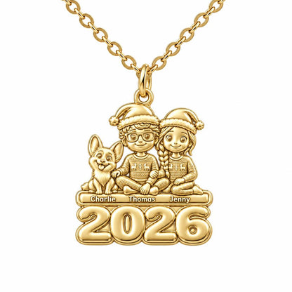 Christmas Pajama Family Charm Necklace Set – 18K gold, front view