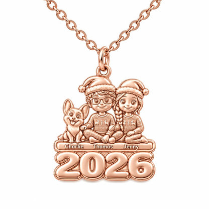 Christmas Pajama Family Charm Necklace Set – rose gold, front view