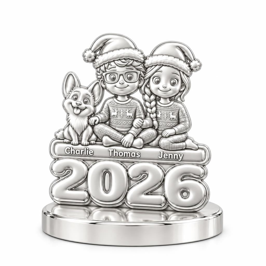 Christmas Pajama Family Keepsake Plaque – silver, front view