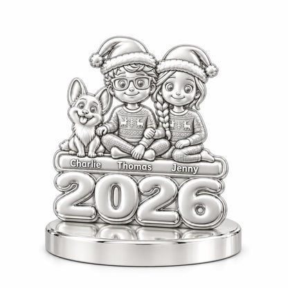 Christmas Pajama Family Keepsake Plaque – silver, front view