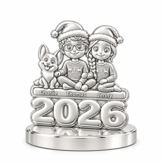 Christmas Pajama Family Keepsake Plaque – silver, front view