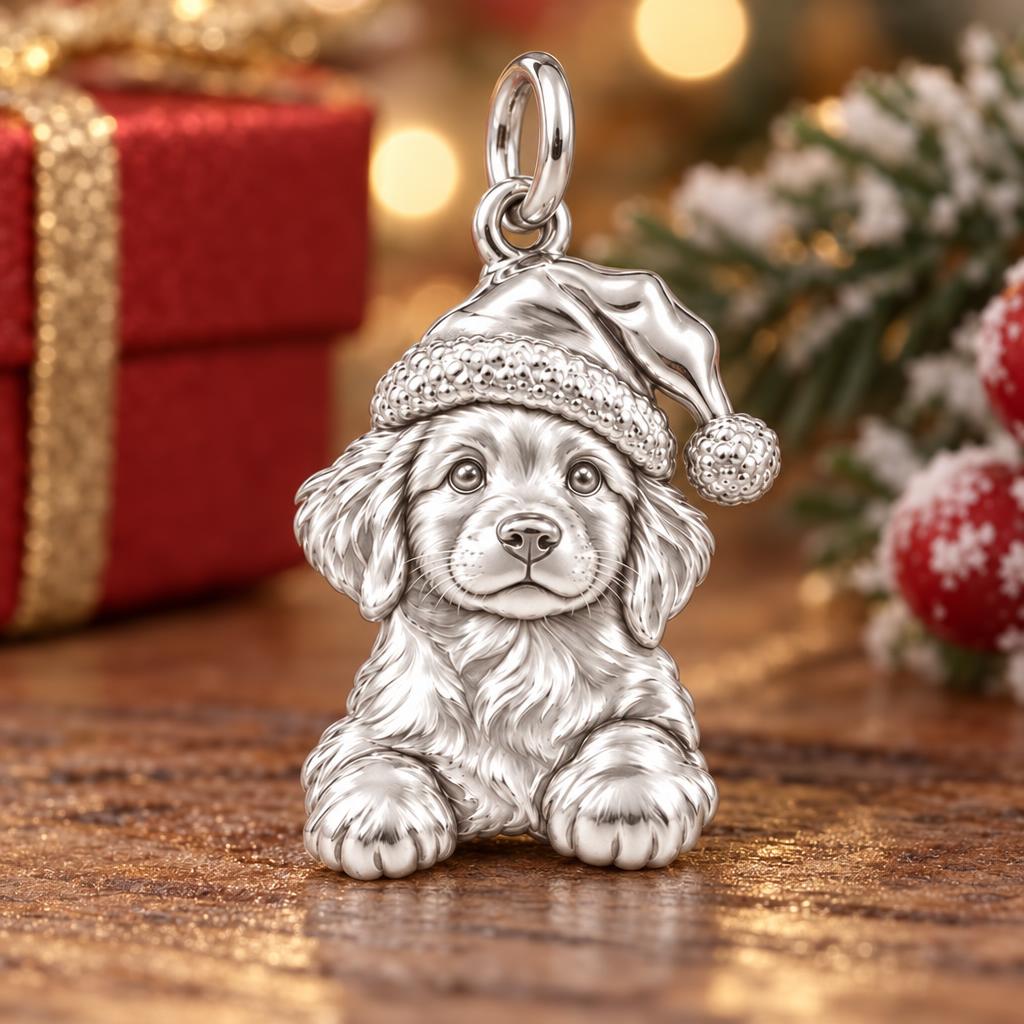 Christmas Puppy Charm and Polyester Cord Bracelet Set