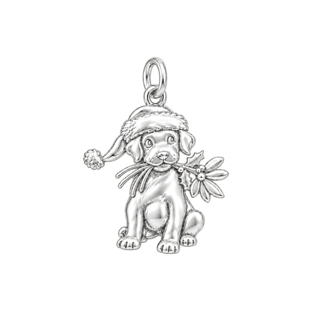 Christmas Puppy Holly Charm and Polyester Cord Bracelet Set