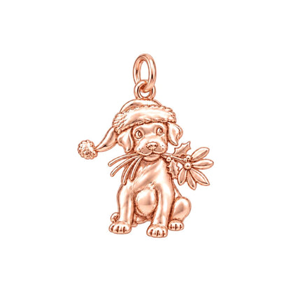 Christmas Puppy Holly Charm and Polyester Cord Bracelet Set