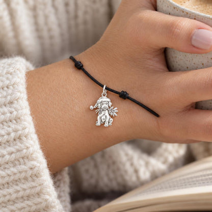 Christmas Puppy Holly Charm and Polyester Cord Bracelet Set