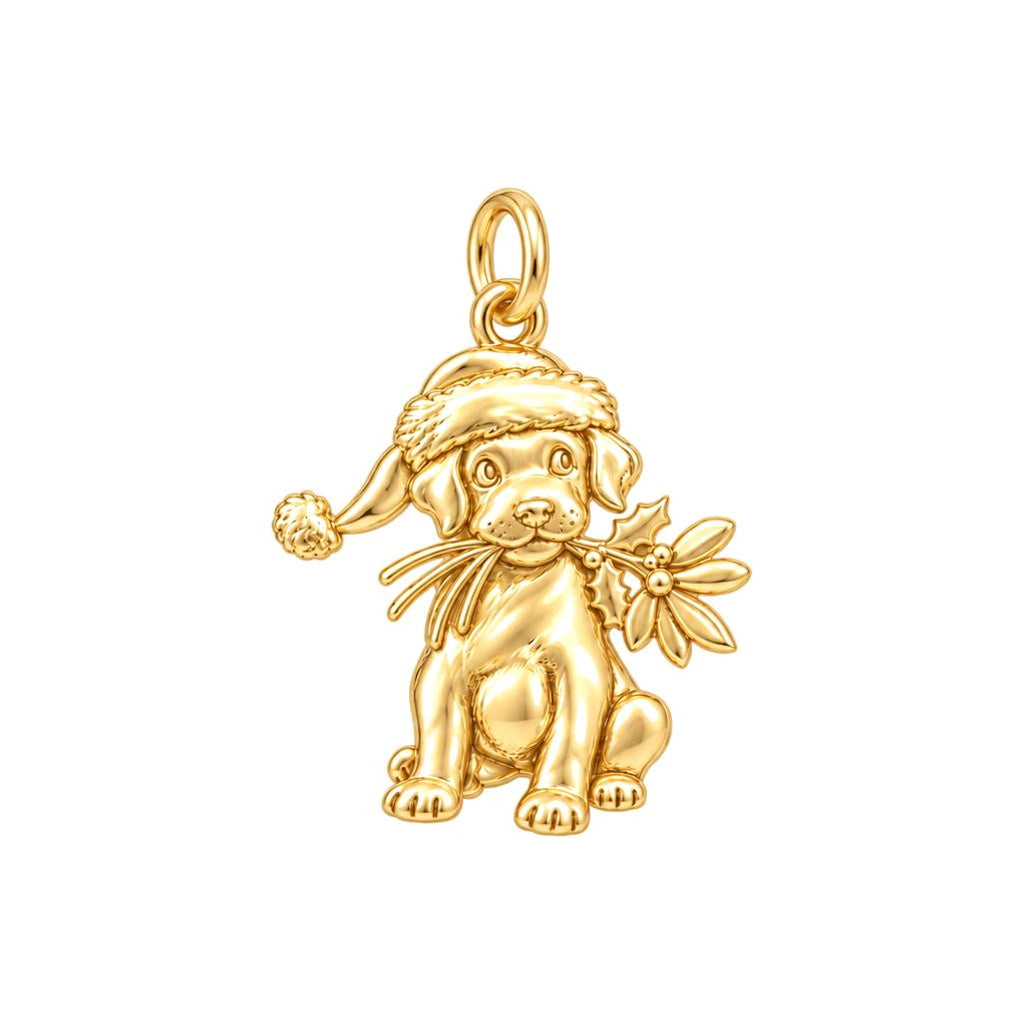 Christmas Puppy Holly Charm and Polyester Cord Bracelet Set