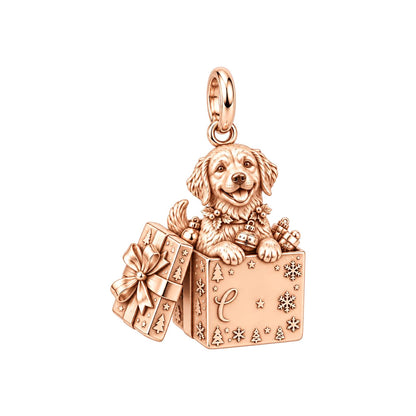 Christmas Puppy Surprise Charm Bracelet – Personalized Dog Mom Gift – rose gold charm, front view