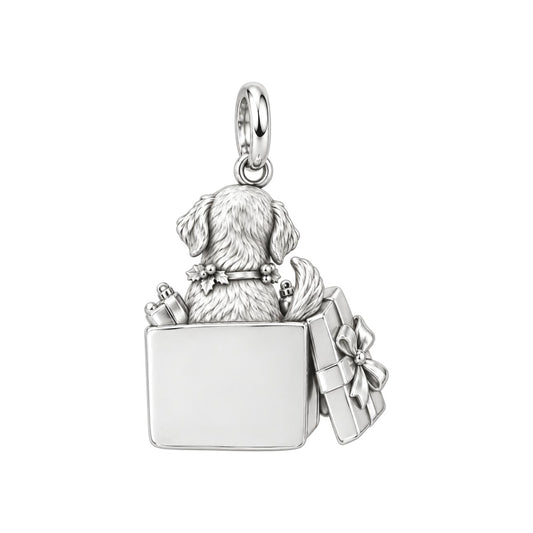 Christmas Puppy Surprise Charm Bracelet – Personalized Dog Mom Gift – back of the charm, engraving area