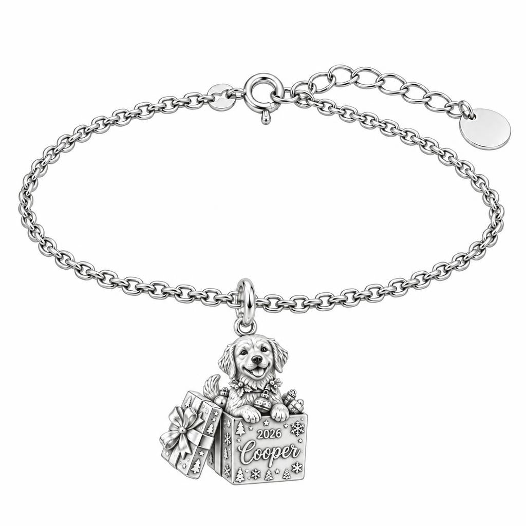 Christmas Puppy Surprise Charm Bracelet Set – silver, front view