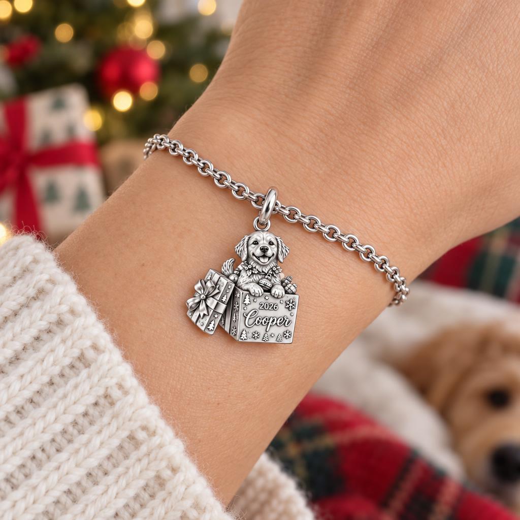 Christmas Puppy Surprise Charm Bracelet Set – worn / in use