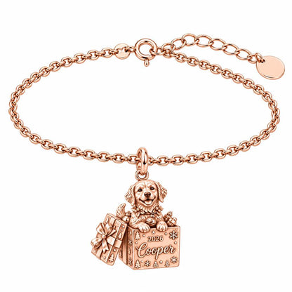 Christmas Puppy Surprise Charm Bracelet Set – rose gold, front view