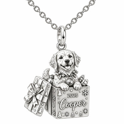 Christmas Puppy Surprise Charm Necklace Set – silver, front view