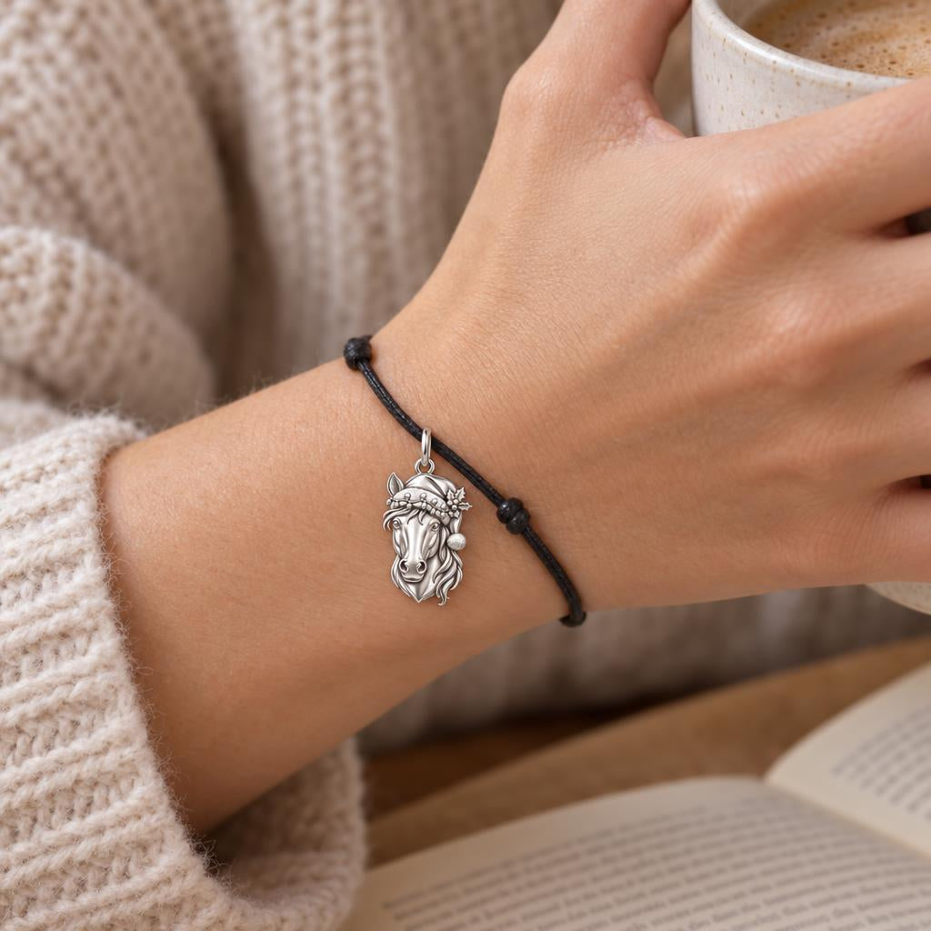 Christmas Stallion Charm and Polyester Cord Bracelet Set