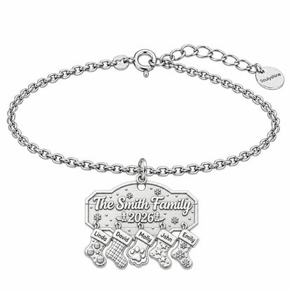 Christmas Stocking Family Mantel Charm Bracelet Set – silver, front view