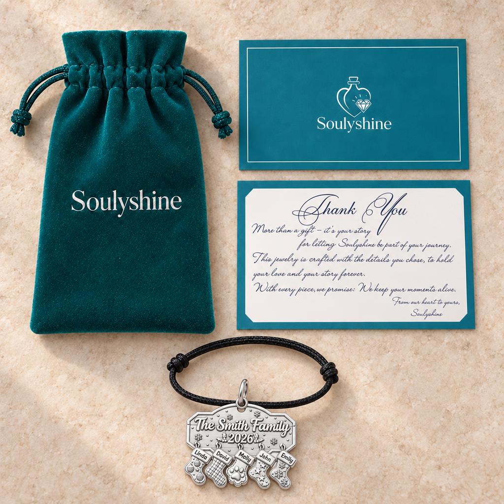 Christmas Stocking Family Mantel Charm Bracelet Set – Soulyshine velvet pouch and gift card
